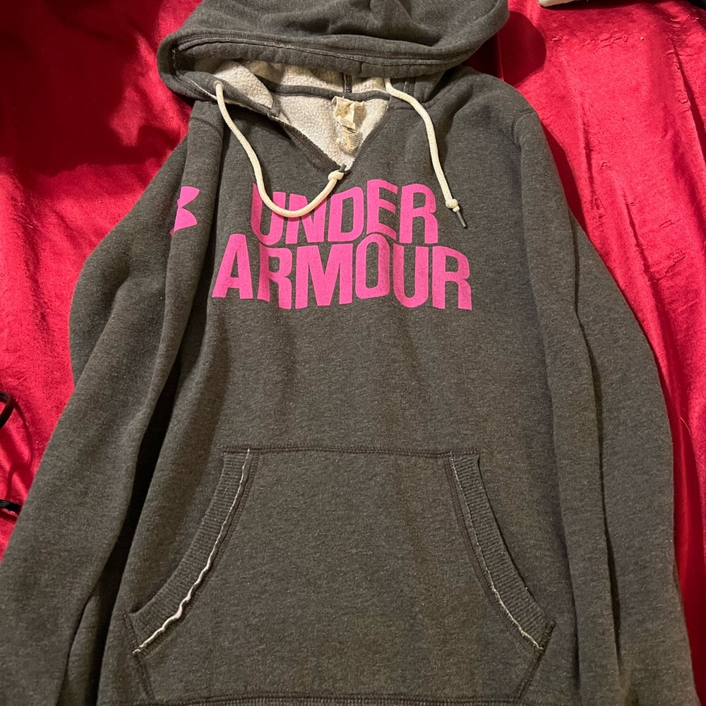 Under Armour Gray Hoodie with Pink Logo